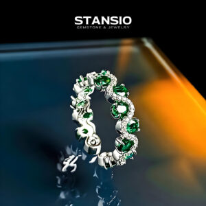 Emerald Glow Eternity Ring - STANSIO Handcrafted Zircon Band