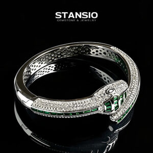 Emerald Spirit Snake Cuff Bracelet - Silver Tone Square Cut Zircon Jewelry STANSIO