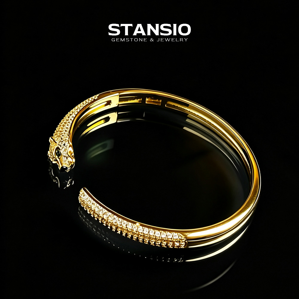 Gold Leopard Cuff Bracelet - Premium K Gold Full Pave Zircon Jewelry STANSIO