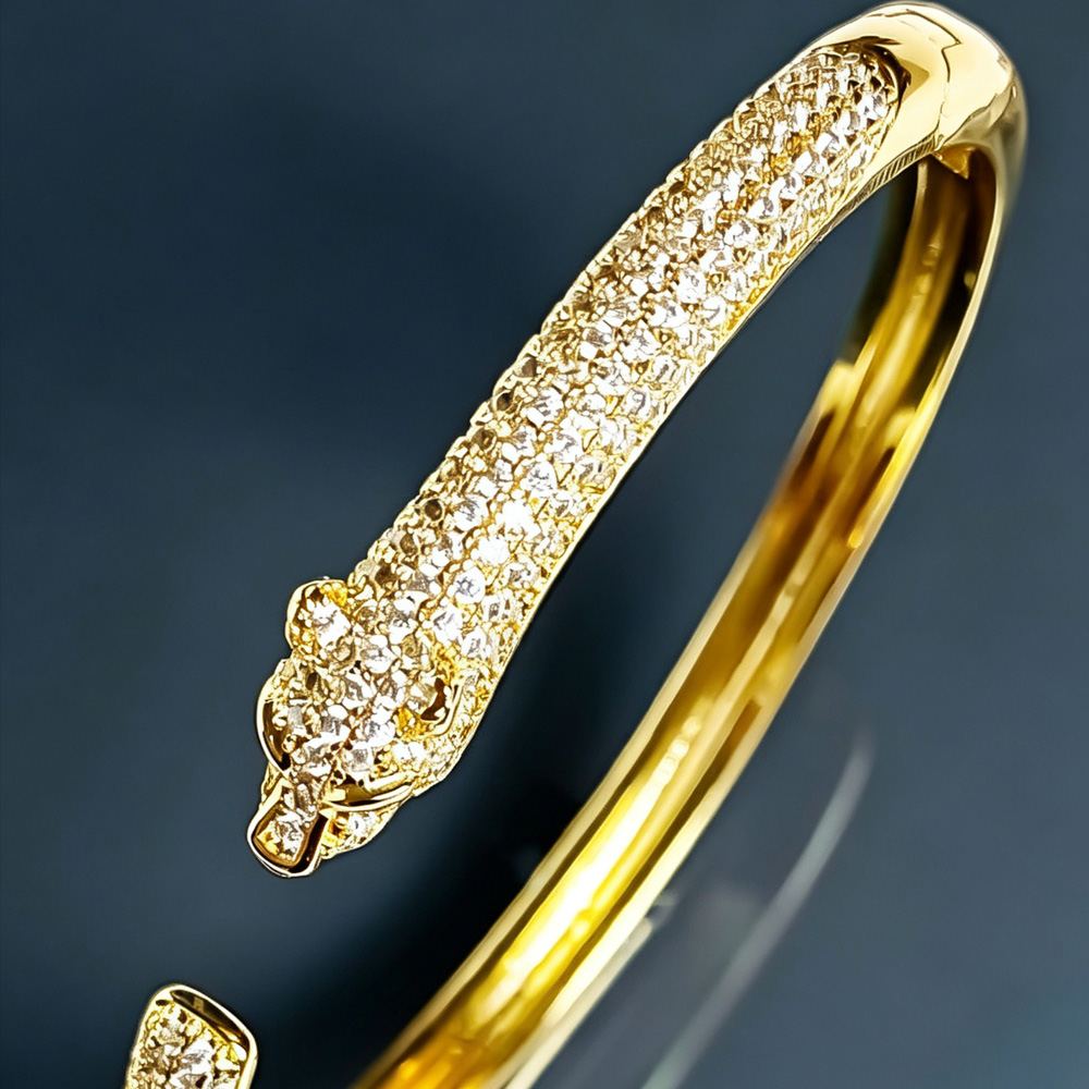Handcrafted Gold Leopard Zircon Cuff Bracelet Non Adjustable STANSIO