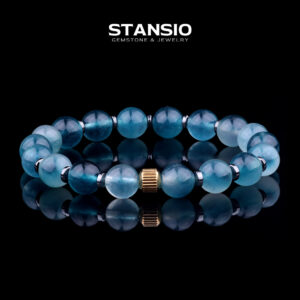 Icy Blue Jade Bracelet with 6mm Round Beads & Hematite Spacers