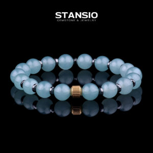 Light Blue Jade Bracelet with 6mm Round Beads & Hematite Spacers