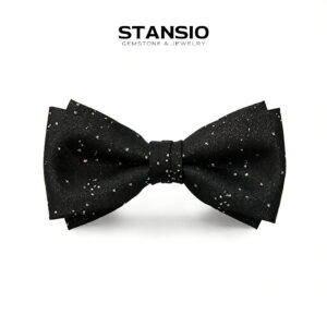 Nocturnal Star Bow Tie, luxury handcrafted black bow tie with sparkling star details