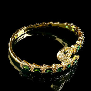 Premium Silver Tone Snake Emerald Zircon Statement Bracelet