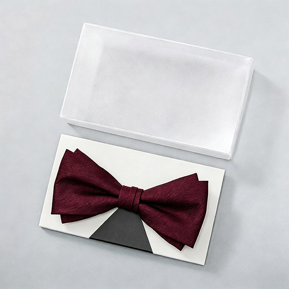 Premium blended fabric merlot red bow tie with low-key luxury veined details