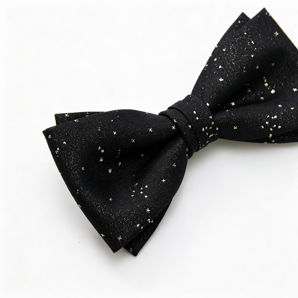 Premium handcrafted black formal bow tie with luminous star texture