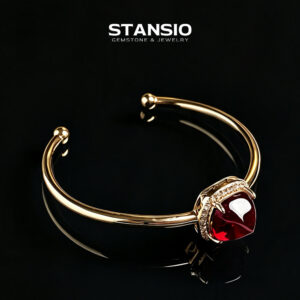 Ruby Cuff Bracelet - Rose Gold Sugar Tower Red Glaze Zircon Jewelry STANSIO