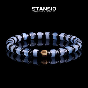 STANSIO Aquamarine Beaded Bracelet with Hematite Spacers