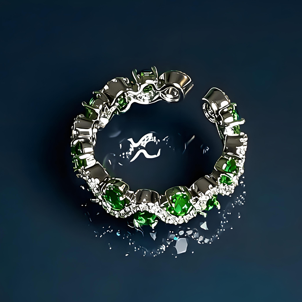 STANSIO Emerald Glow Eternity Ring with Full Pave Zircons