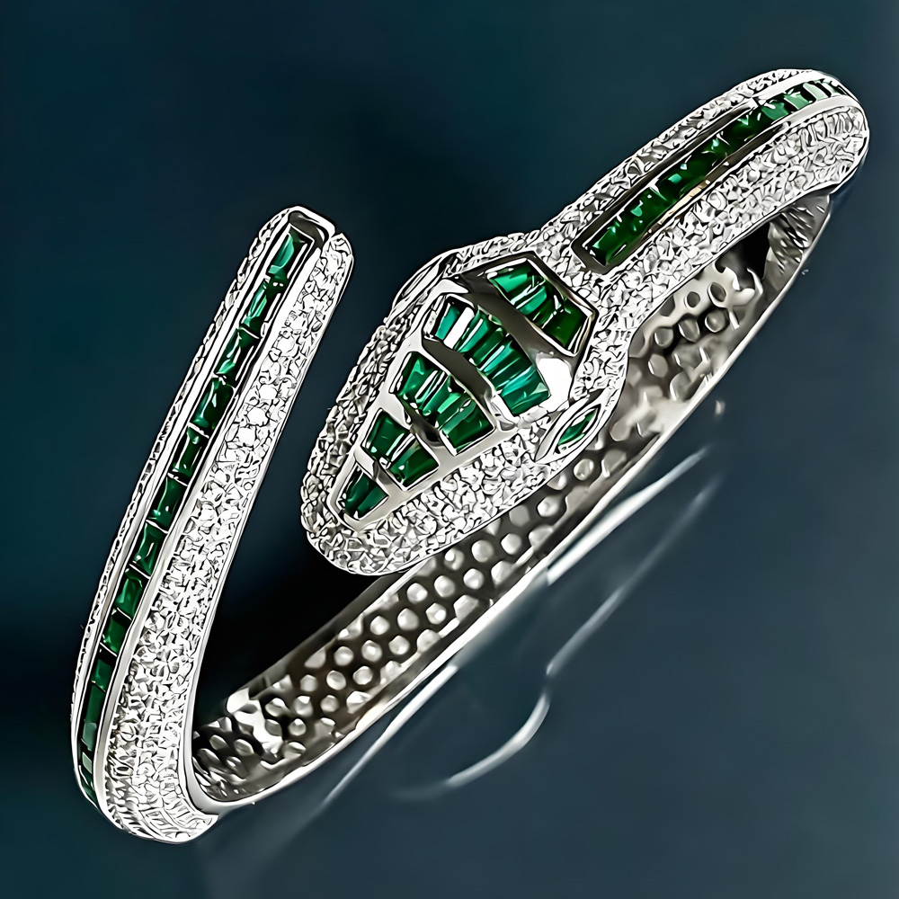 STANSIO Premium Emerald Spirit Snake Statement Cuff Bracelet