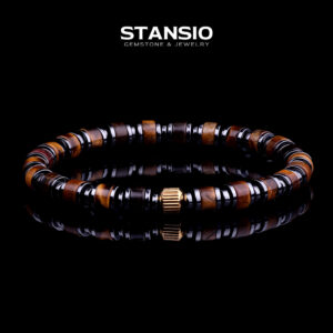 STANSIO Tiger Eye Beaded Bracelet with Hematite Spacers
