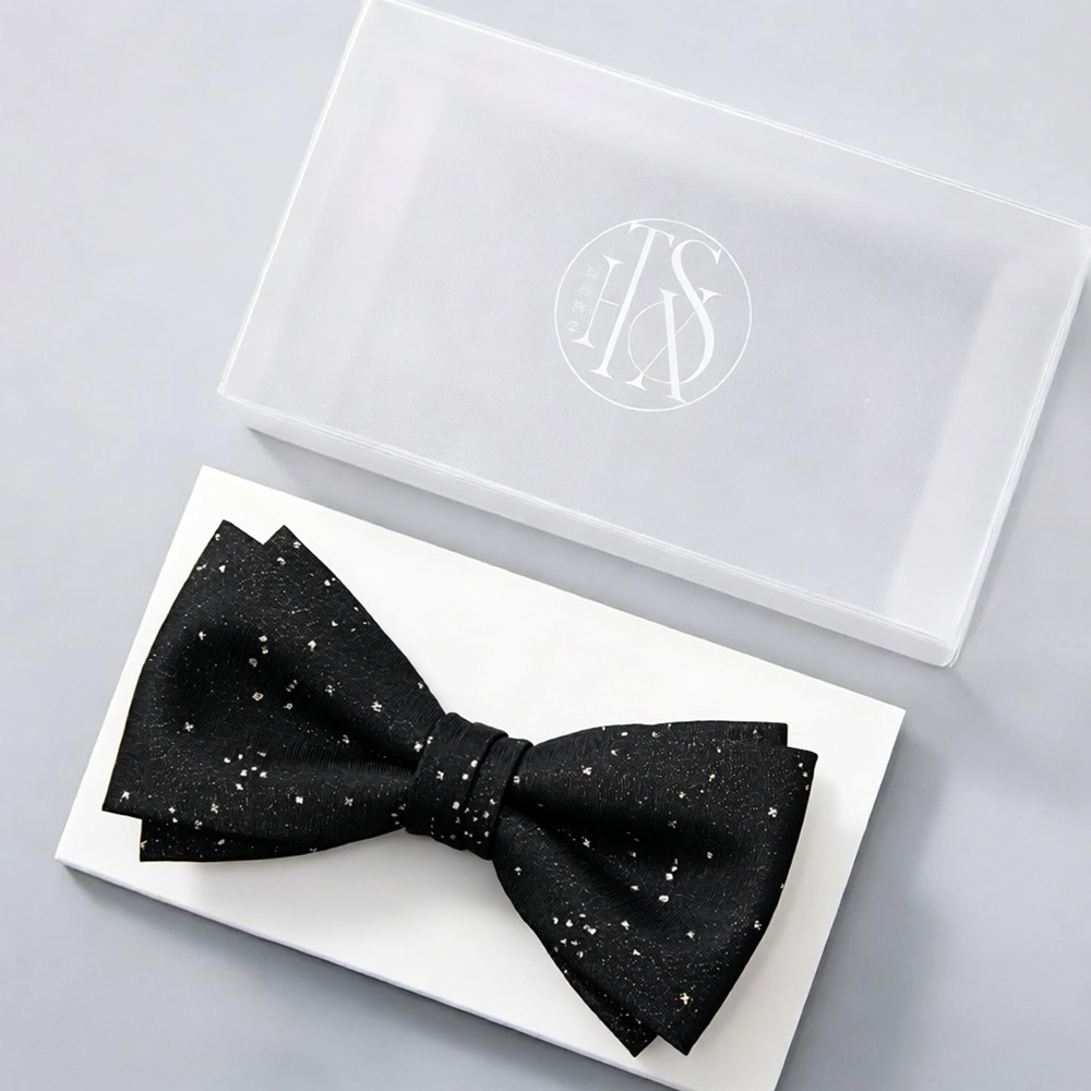 STANSIO double layer black bow tie with delicate twinkling star embellishments