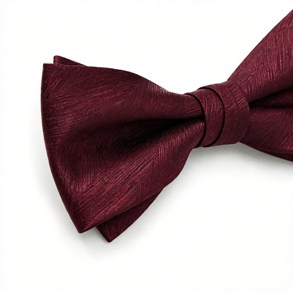 STANSIO handcrafted double layer merlot red bow tie with hidden dark vein texture