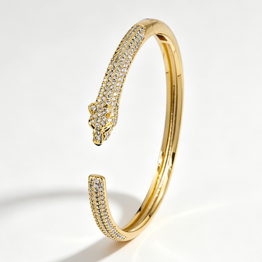 Trendy Handmade Gold Leopard Open Cuff Bracelet for Women