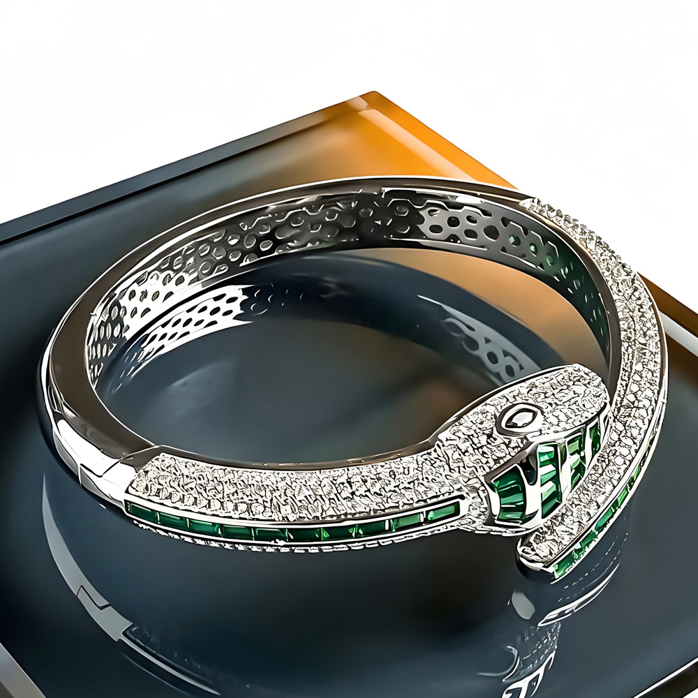 Upscale Handmade Emerald Spirit Snake Cuff Bracelet Gift Piece STANSIO