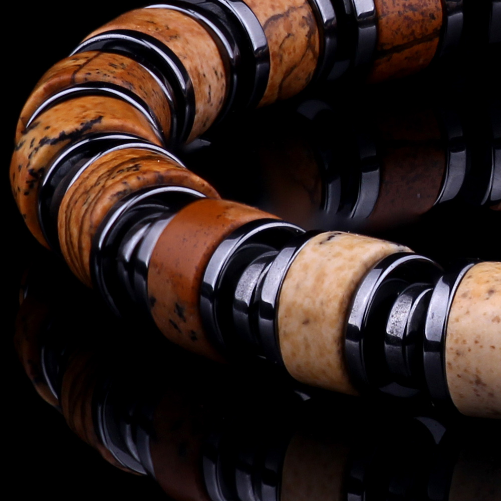 Natural Landscape Jasper Beaded Bracelet 6mm Scenic Earthy Texture