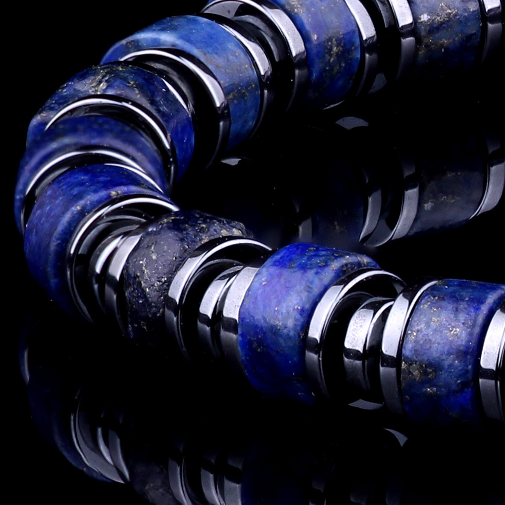 Natural Lapis Lazuli Beaded Bracelet 6mm Deep Blue Mineral Texture