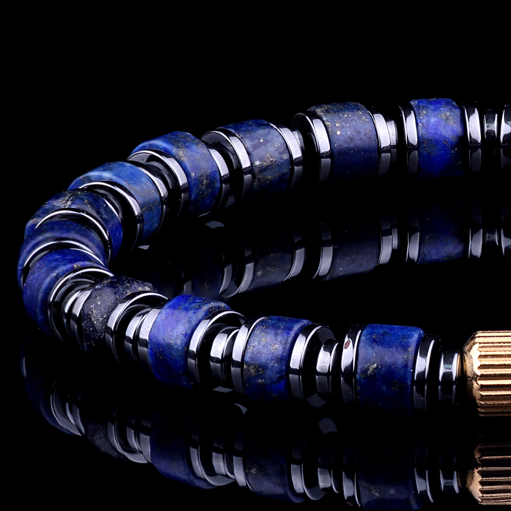 Premium Natural Lapis Lazuli and Hematite Minimalist Bracelet