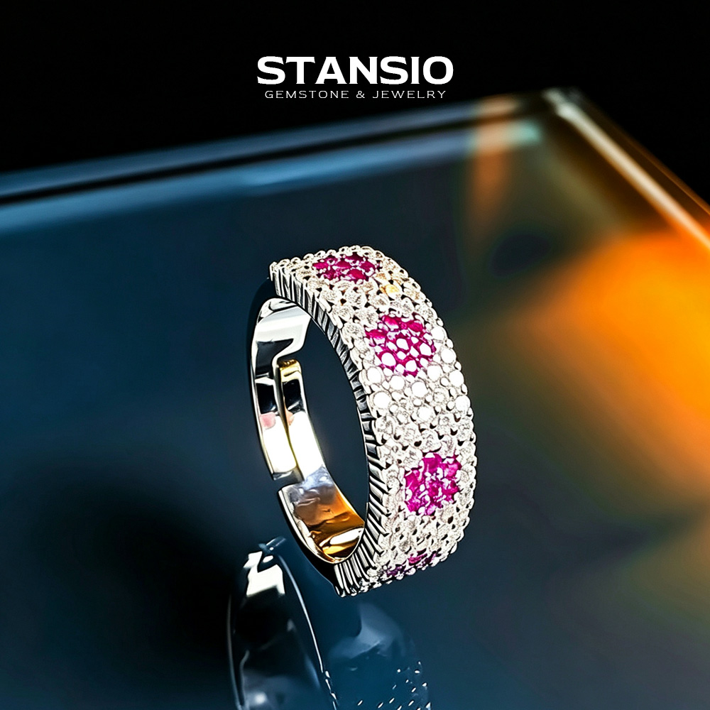 Ruby Hue Eternity Ring - STANSIO Red Corundum Handcrafted Band