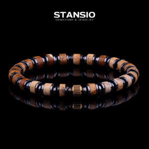STANSIO Landscape Jasper Beaded Bracelet with Hematite Spacers