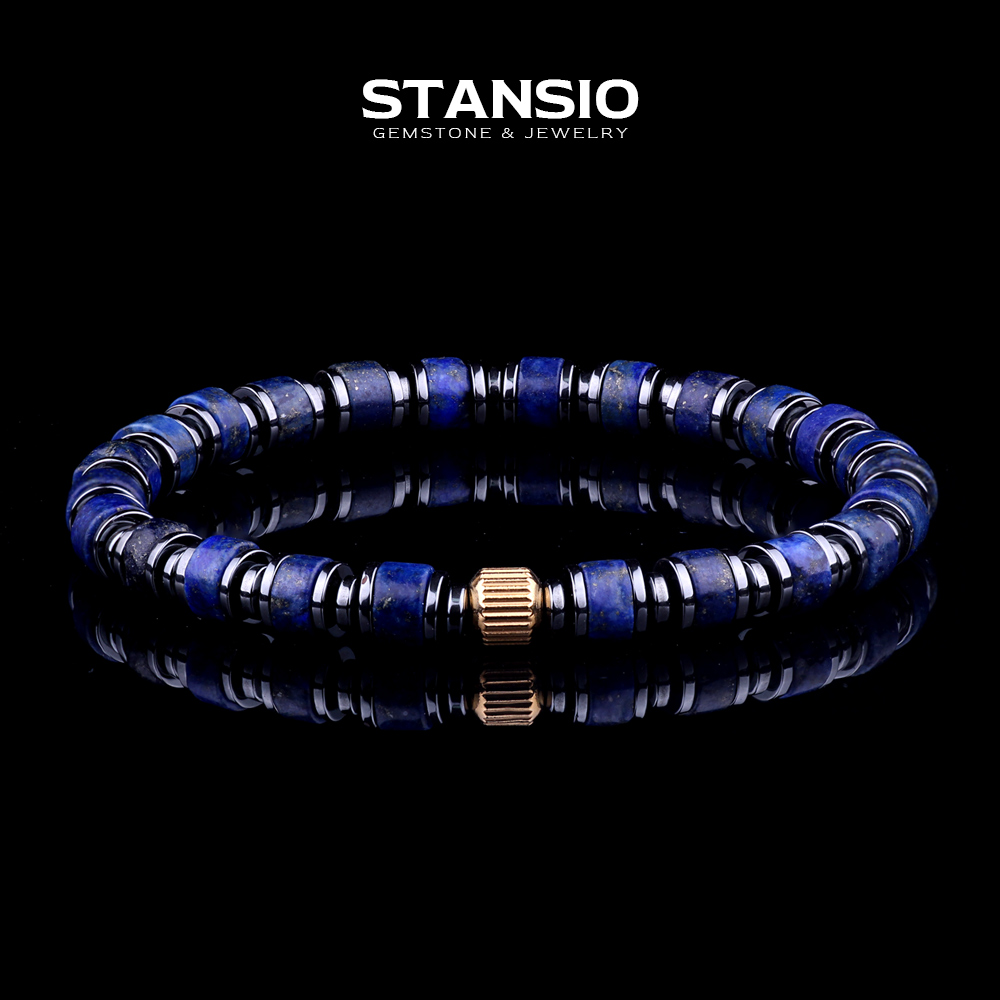 STANSIO Lapis Lazuli Beaded Bracelet with Hematite Spacers