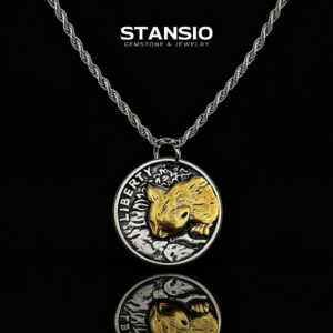 STANSIO handcrafted cat drinking pendant necklace titanium steel