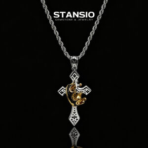 STANSIO handcrafted crown cross pendant necklace titanium steel
