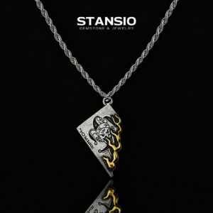 STANSIO handcrafted flame poker pendant necklace silver titanium steel