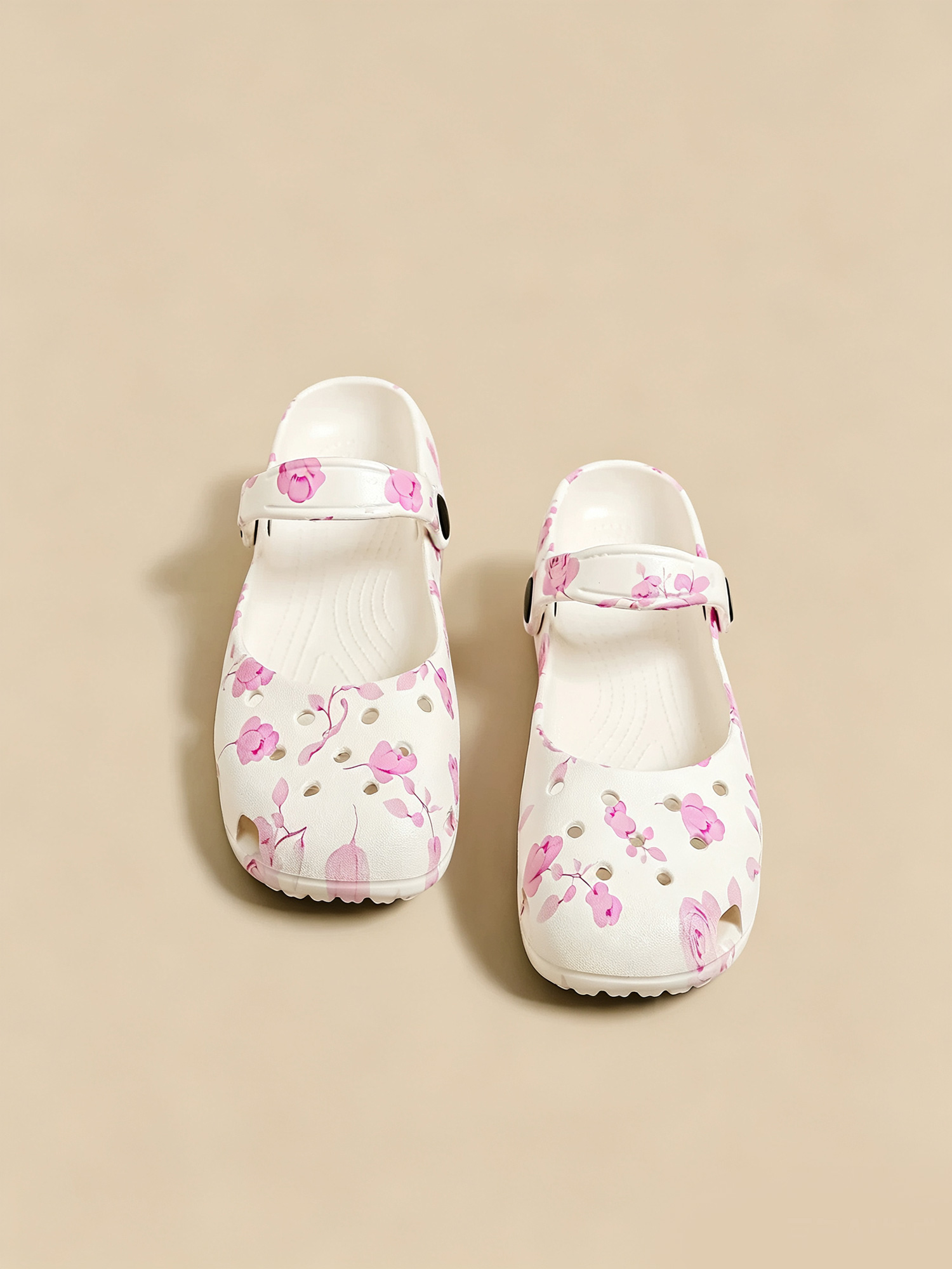 Blush bloom clogs side profile, convertible adjustable strap 4cm heel EVA clogs