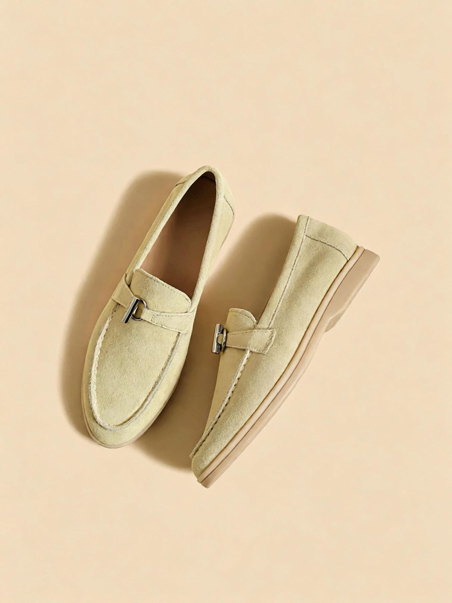 Melon green loafers side profile, lightweight microfiber outsole casual women shoes