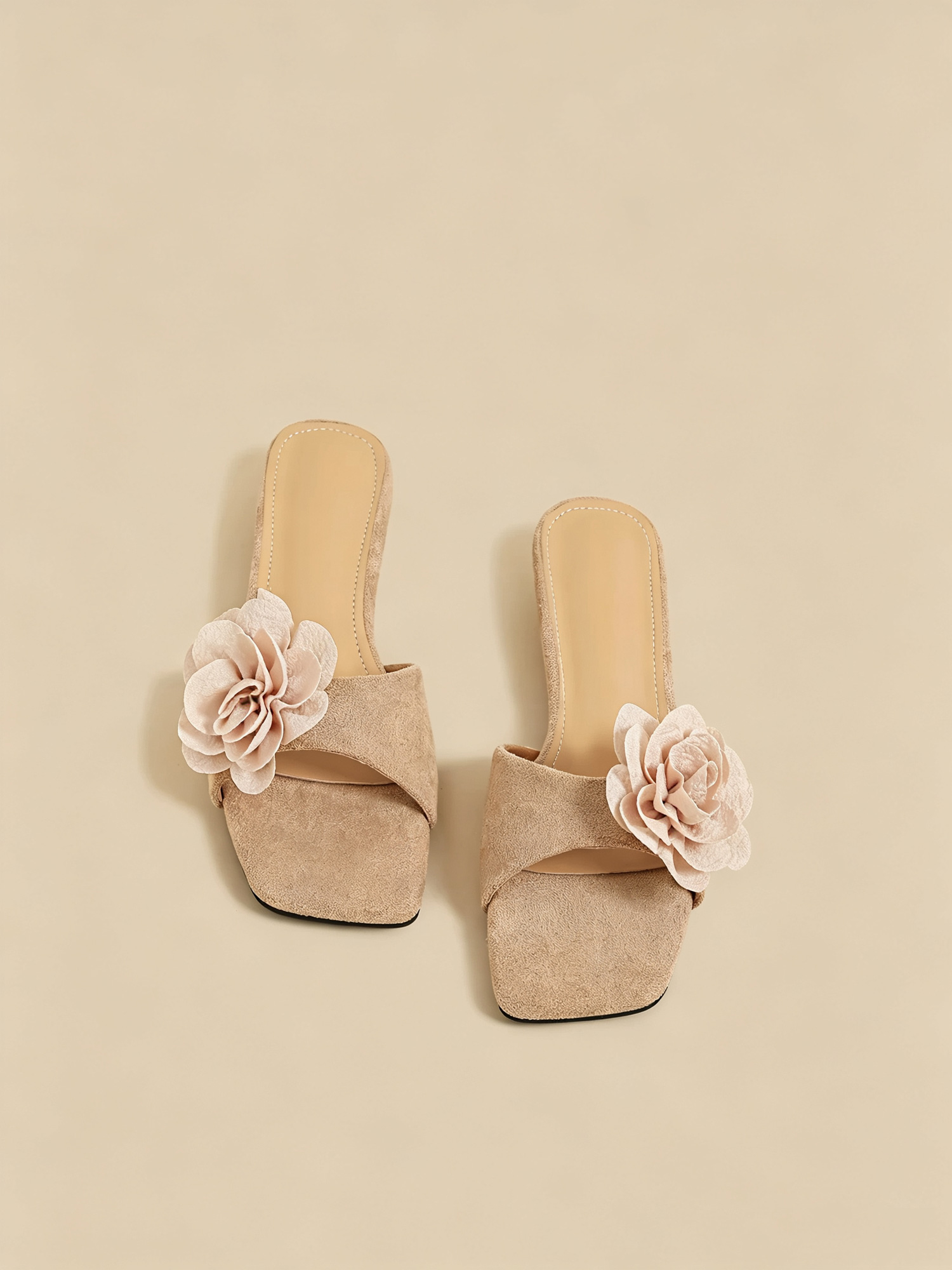 Petal breeze slide sandals front view, square toe women summer slide sandals