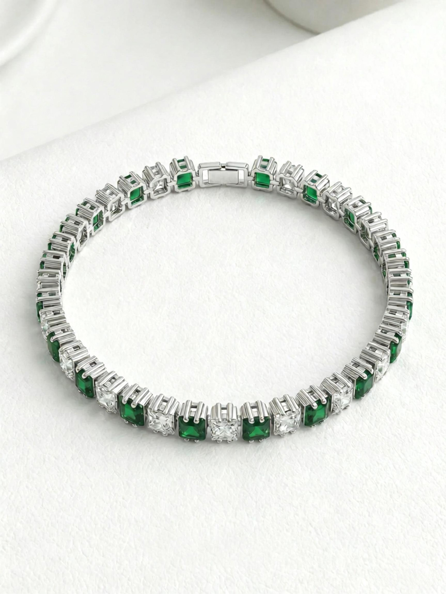 Romantic forest tennis bracelet on marble plate, vintage sparkling tennis statement jewelry STANSIO