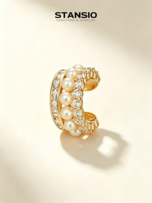 STANSIO Aurelia Pearl Ear Cuff, layered no-pierce ear cartilage cuff