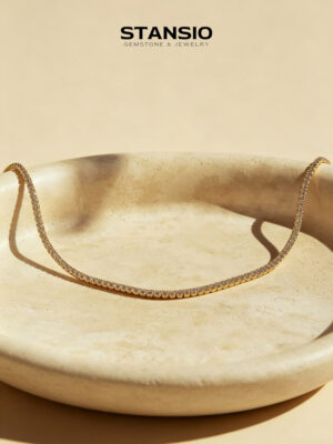 STANSIO Lumina Tennis Necklace, gold stainless steel zircon tennis choker