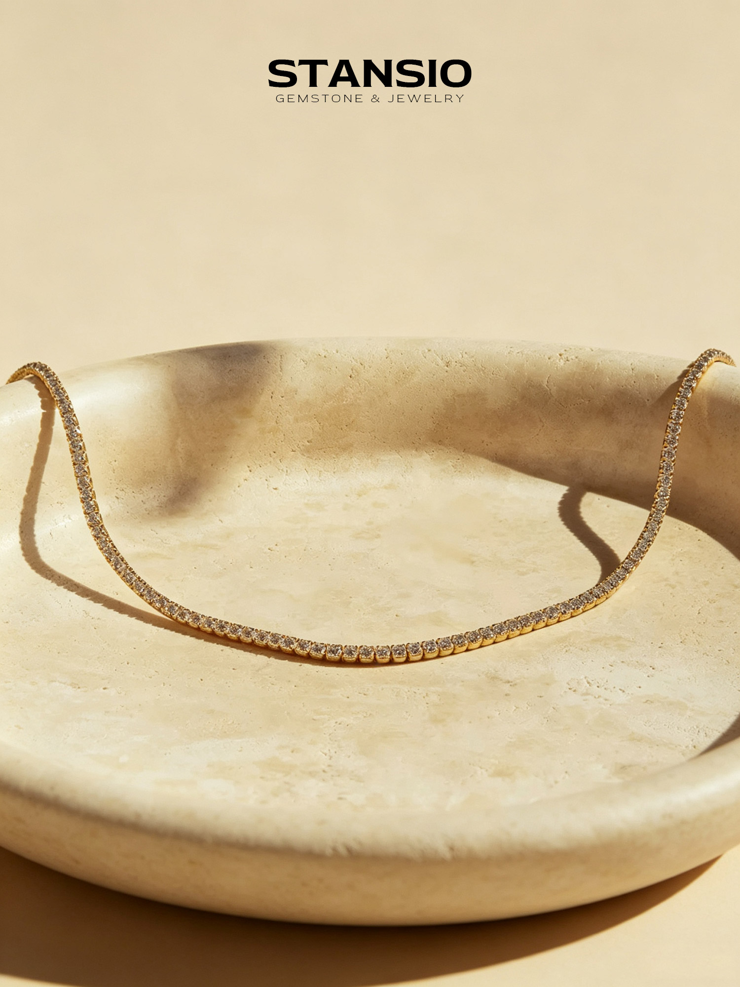 STANSIO Lumina Tennis Necklace, gold stainless steel zircon tennis choker