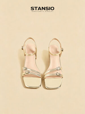 STANSIO aurora gleam sandals, metallic gold square toe block heel sandals