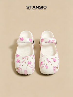STANSIO blush bloom clogs, women floral printed mary jane EVA garden clogs