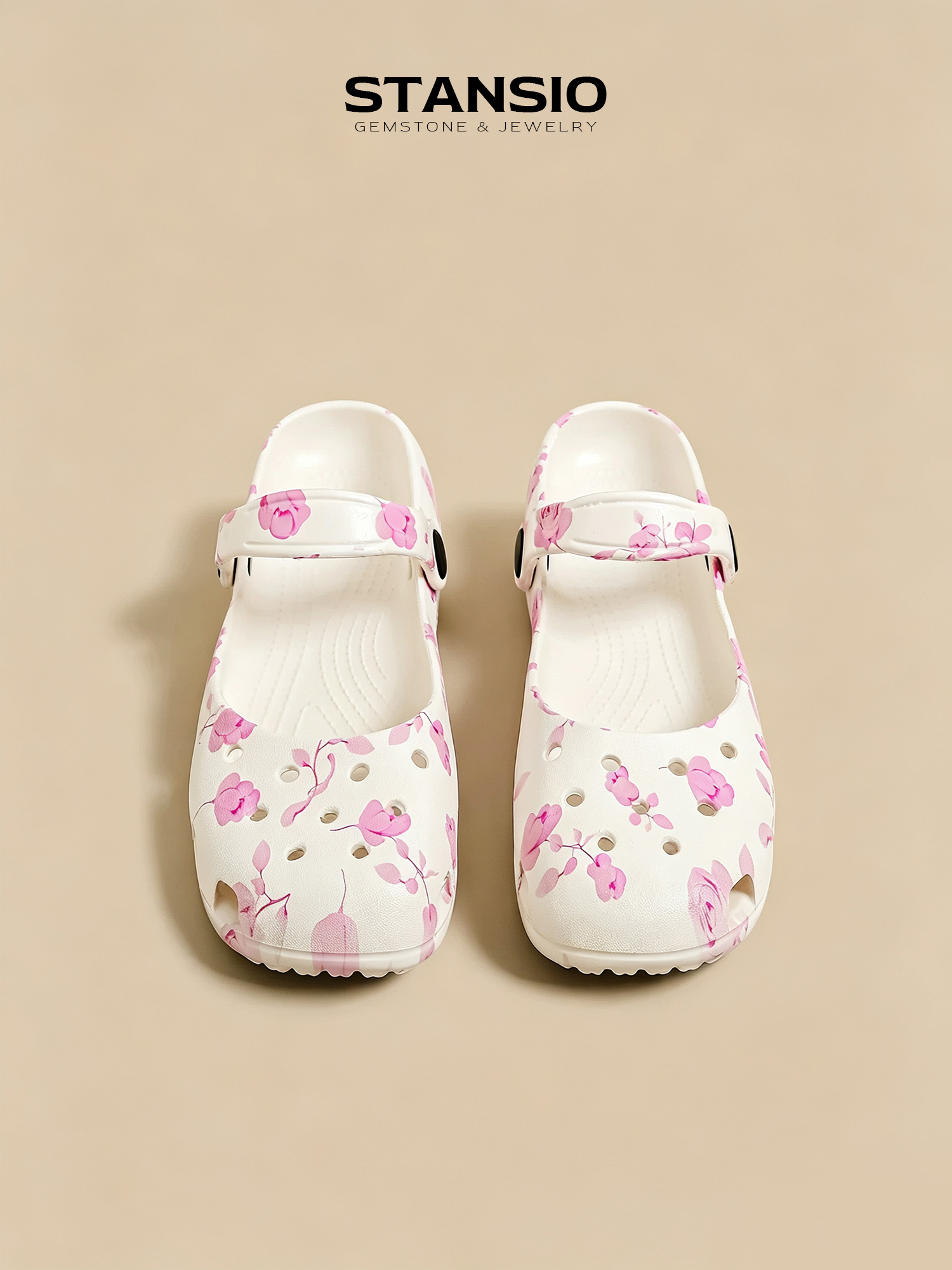 STANSIO blush bloom clogs, women floral printed mary jane EVA garden clogs