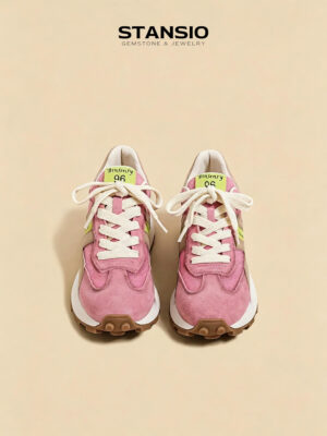 STANSIO pink blush retro sneakers, women pink mesh suede retro runner sneakers