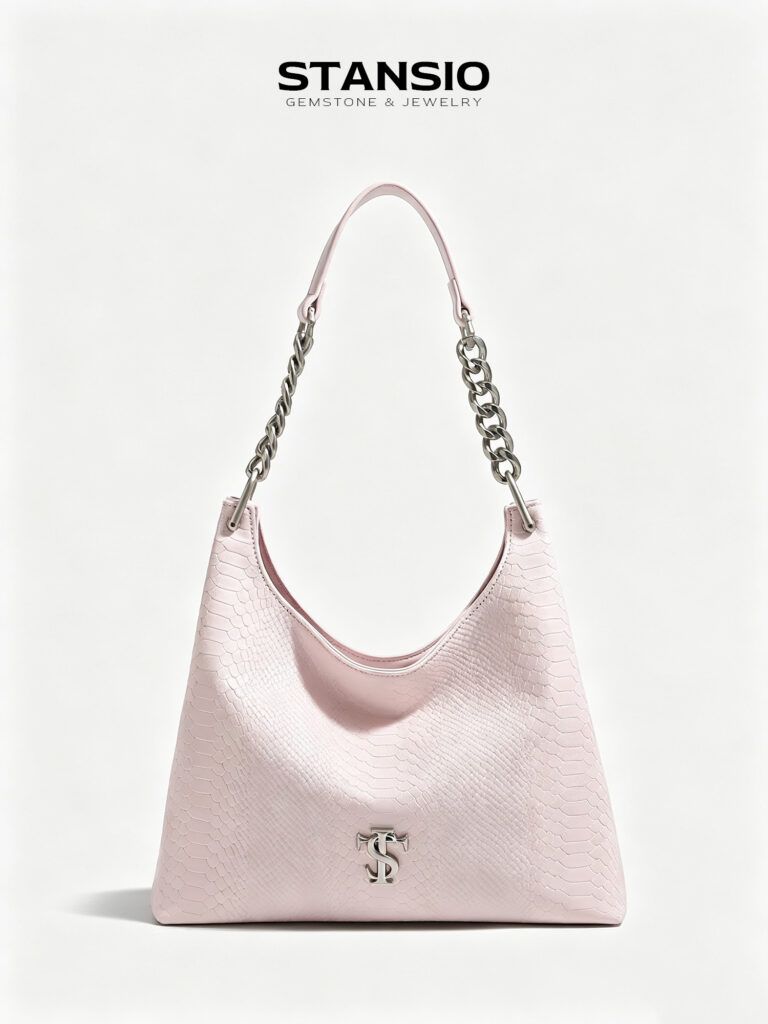 STANSIO pink serpent hobo bag, light pink snake embossed faux leather large hobo shoulder bag