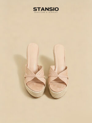 STANSIO sandy tide espadrille wedges, nude crisscross strap mule wedge sandals