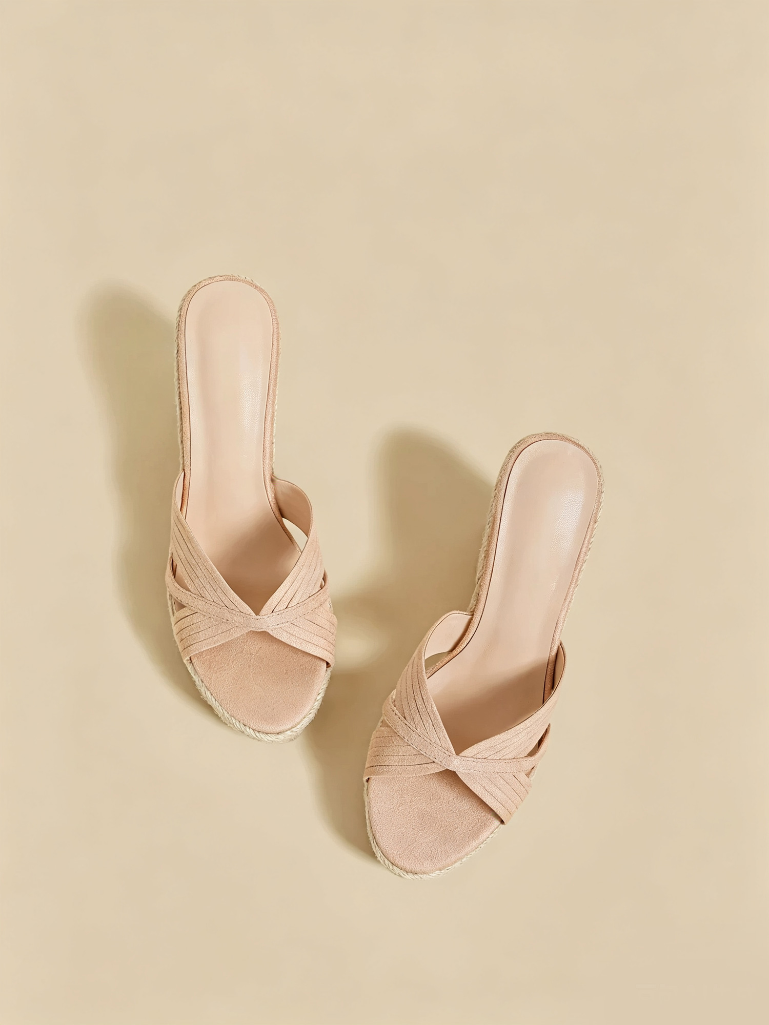Sandy tide espadrille wedges front view, open toe jute woven wedge heel sandals