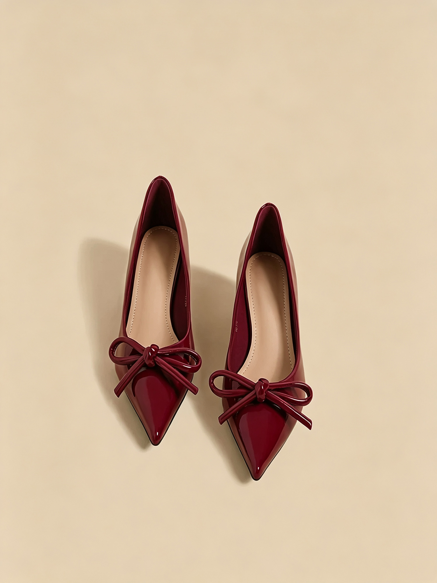 Scarlet bow heels side profile, 3.5cm kitten heel polished red heels