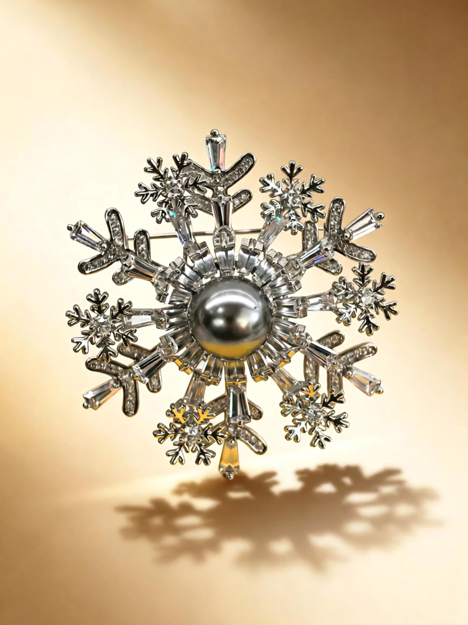 Side profile view handcrafted snow tahiti pearl brooch