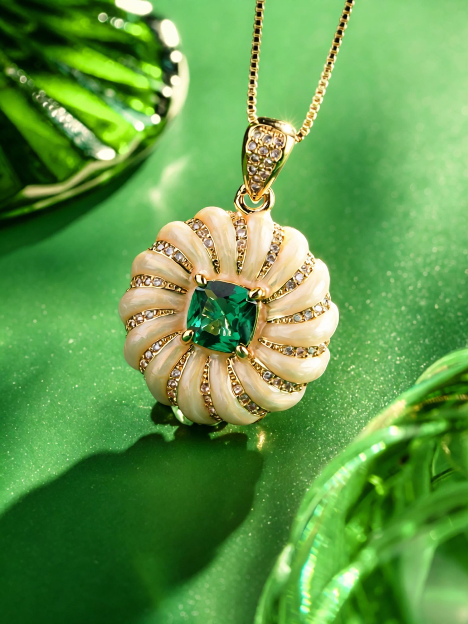 Venus pendant necklace worn on neck, large gemstone statement pendant 45cm box chain