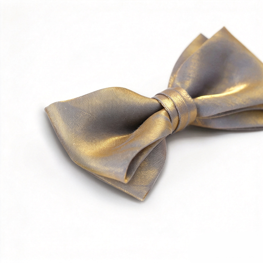 Lumen Bow Tie luxury handcrafted grey gold iridescent bow tie with shimmer golden light