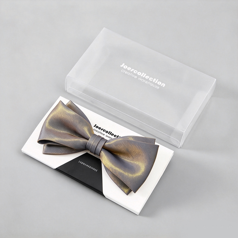 Lumen Bow Tie premium gift packaged handcrafted grey gold iridescent bow tie