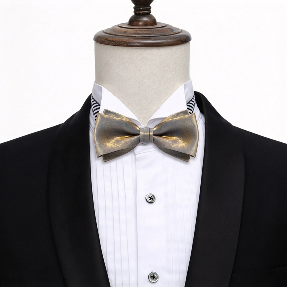 Lumen Bow Tie sharp two tier silhouette grey gold shimmer formal bow tie